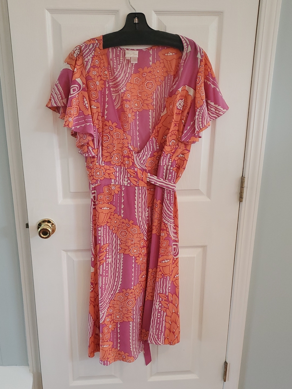 Tracy Reese Silk Pink and Orange Floral Wrap Dress